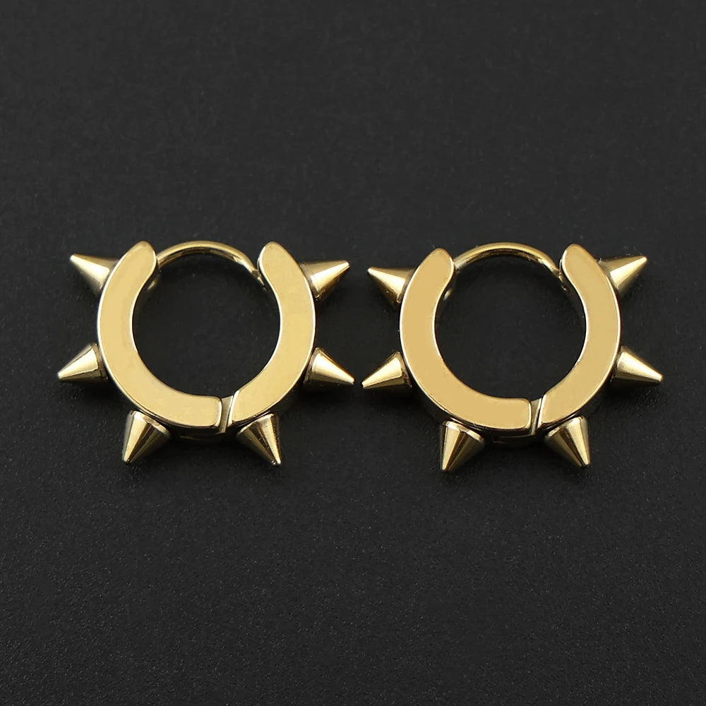 Stainless Steel Spiked Huggie Hoop Earrings for Men Women Black Punk Cone Rivet Spike Clicker Earrings Gothic Rock Jewelry Gift