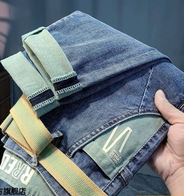 Men's Work Pants 2025 Spring Autumn Men's Casual Jeans New Slim Foot-bound Pants Explosive Street Luxury Washed Elastic Trousers