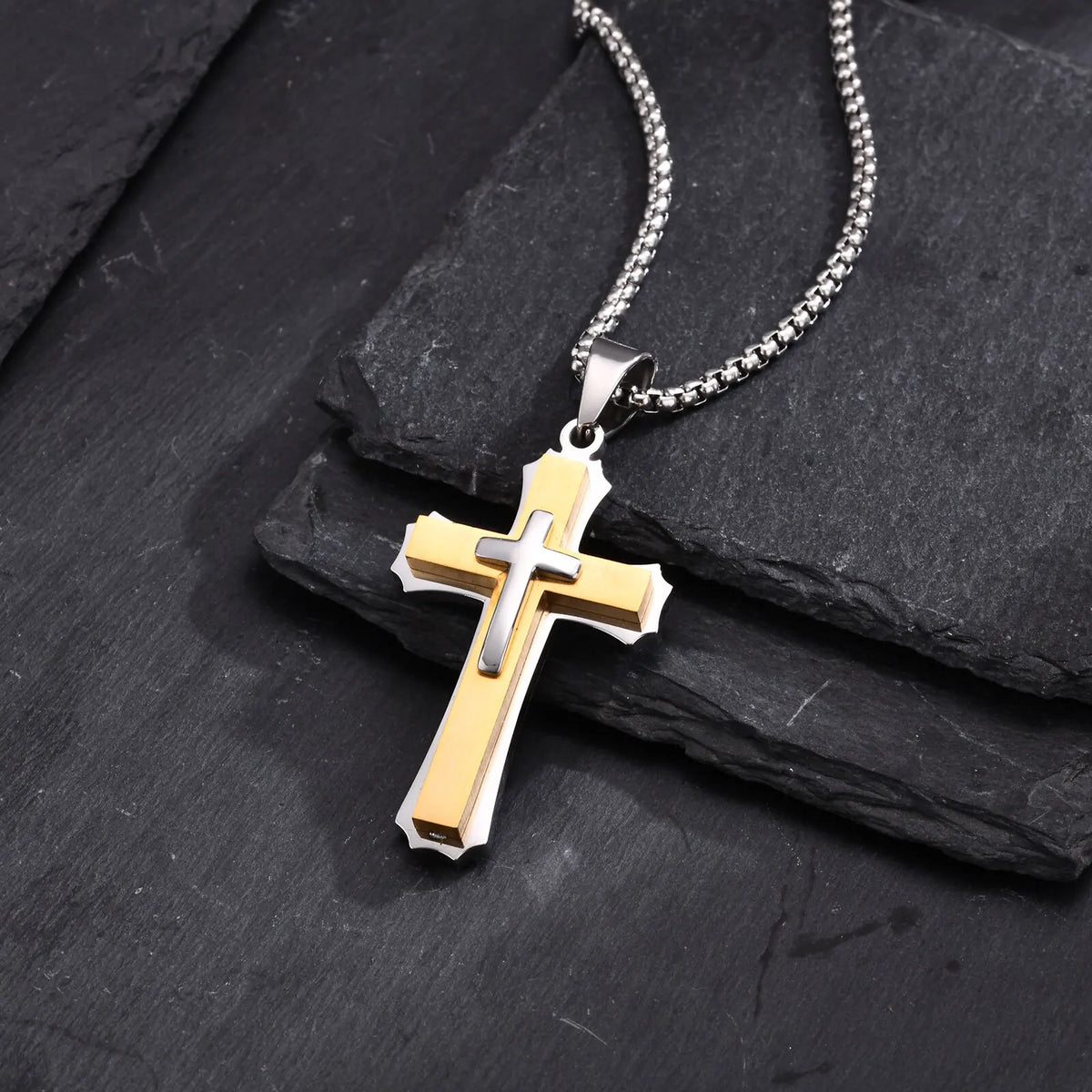 PENDRA Cross Black Gold Pendant Necklace