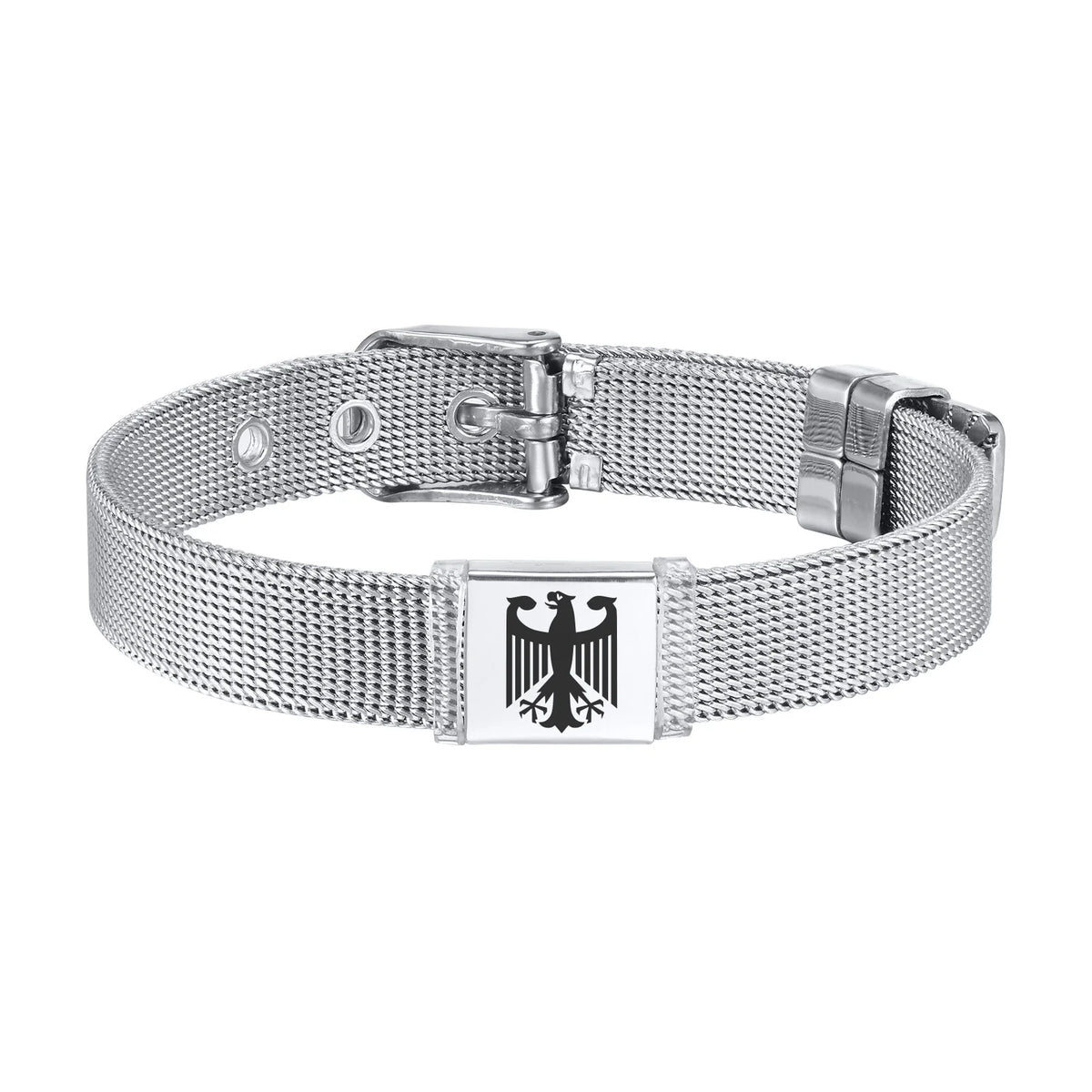 German Eagle Bracelet for Men Boys,Stainless Steel Mesh Adjustable Wristband,Germany Jewelry Gift