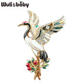 PENDRA Serene Crane Rhinestone Bird Brooch