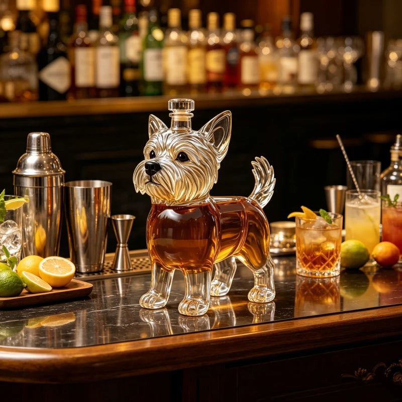 JJWest Highland Terrier Shaped Whiskey Decanter, Clear Glass Liquor Bottle for Bourbon/Brandy, Unique Bar Decor & Dog Lover Gift