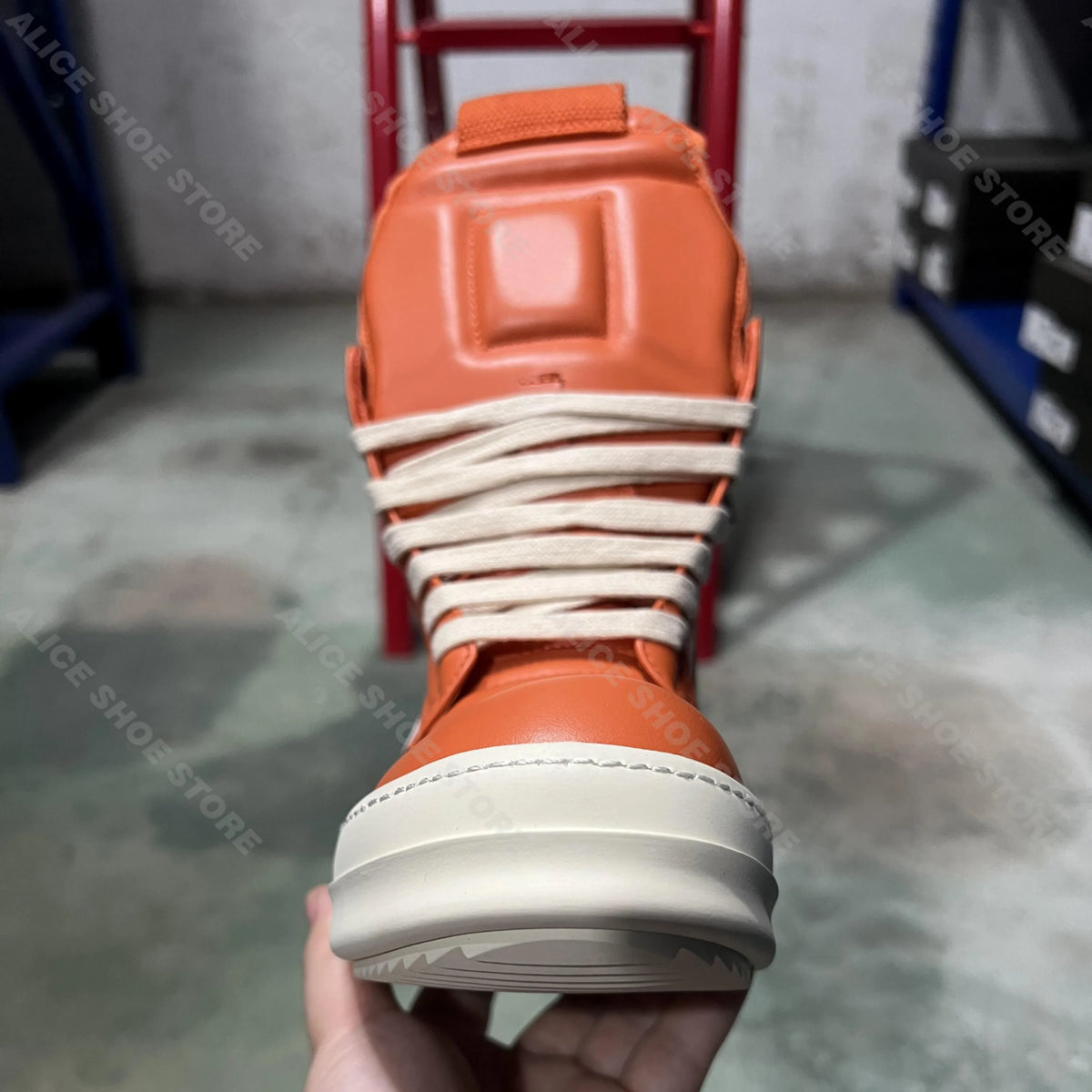 PENDRA Orange Geobasket Orange Leather High-Top Zip Platform Ankle Boots