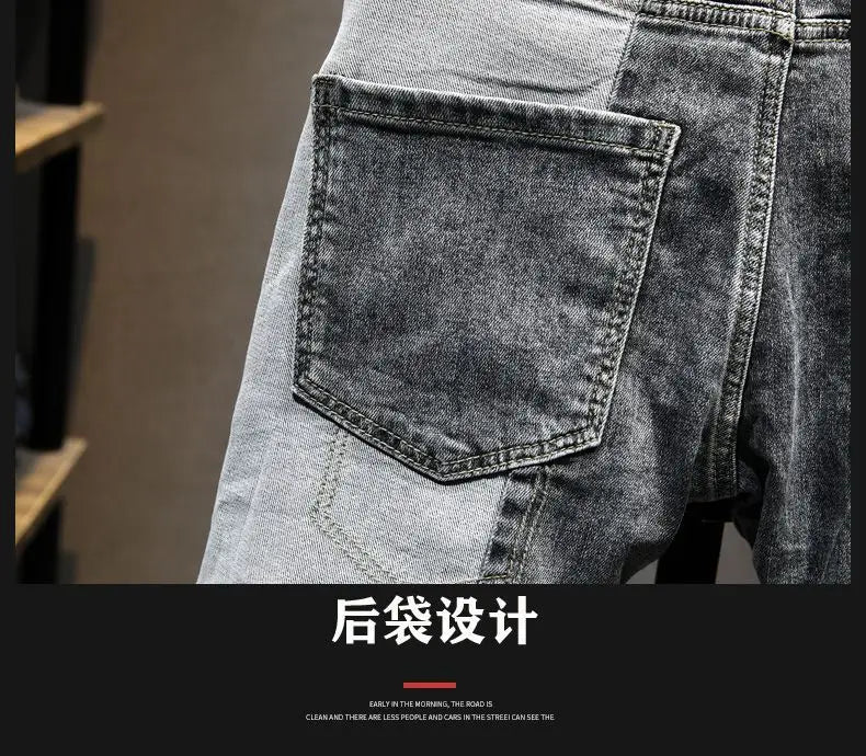 New Arrival High Quality KPOP Splicing Men's Designer Work Pants Jeans Grey Patchwork Korean Fashion Men Luxury Casual Pants