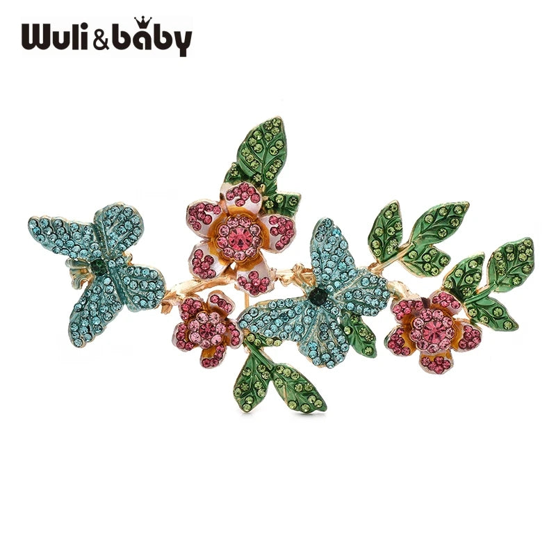 Wuli&baby Shining Butterflies Brooches 3-color Rhinestone Insects And Flowers Brooch For Women's Clothes Backpack Pins Gifts