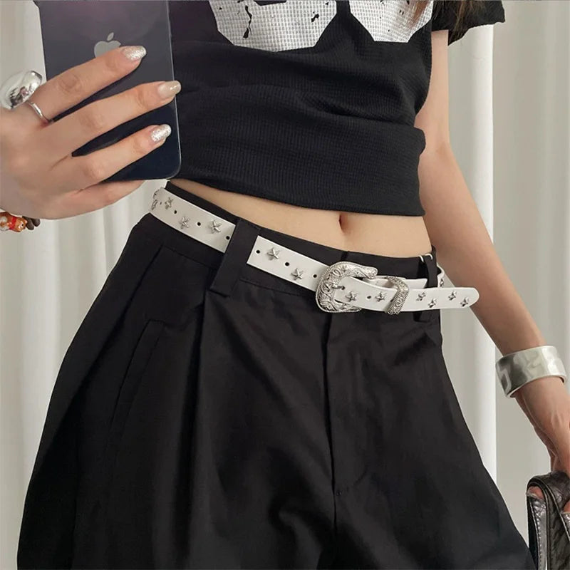 New Style Punk Belts Decoration Men Star Rivets Trend Fashion Punk Style Wide Belt Personality Women Retro Versatile Jeans Belt