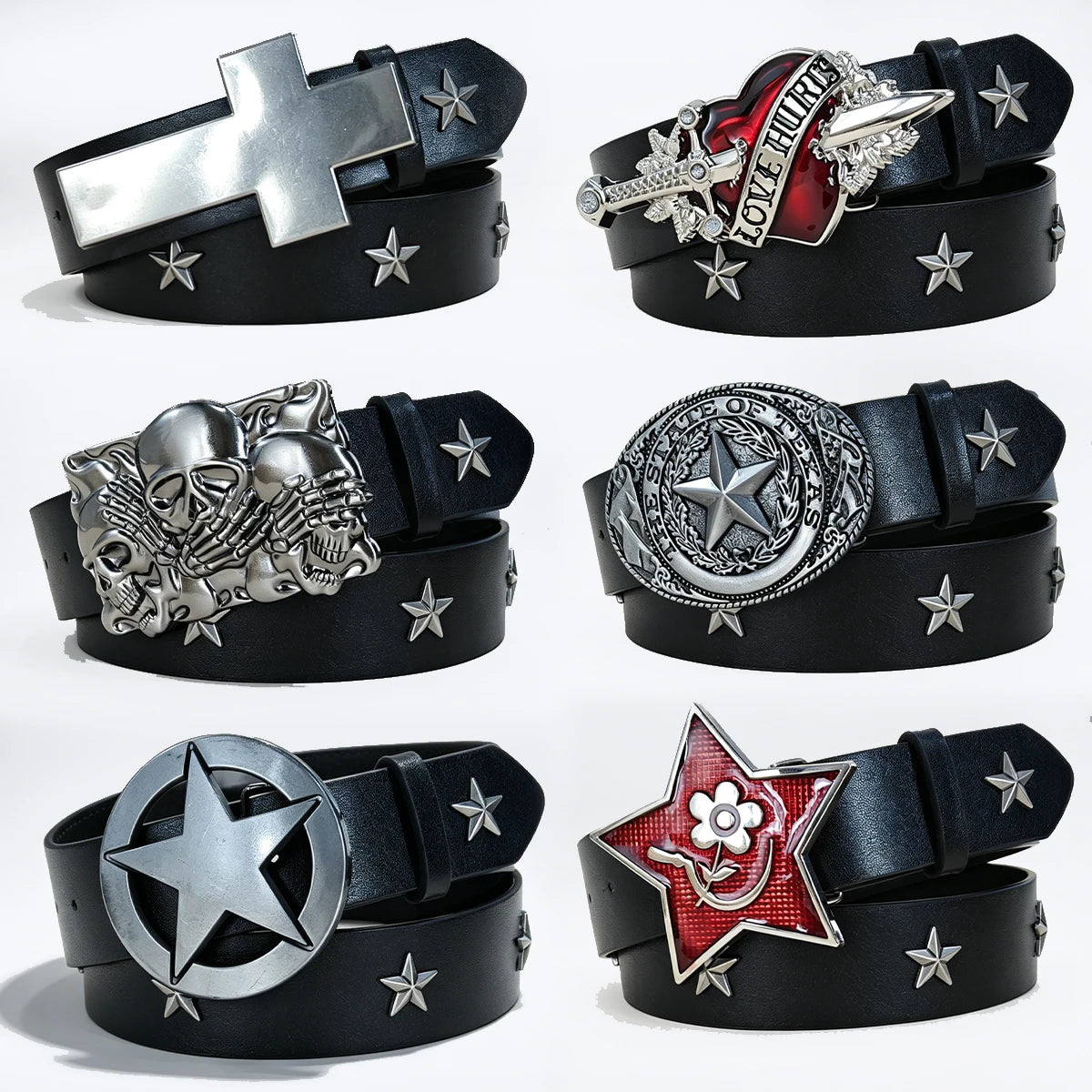 Subculture Harajuku Style Punk Studded Cross Belt Burst Pattern Hip Hop Street Style Men's Belt Rock Party Music Festival Belt