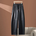 PENDRA High-Waist Drawstring Leather Pants