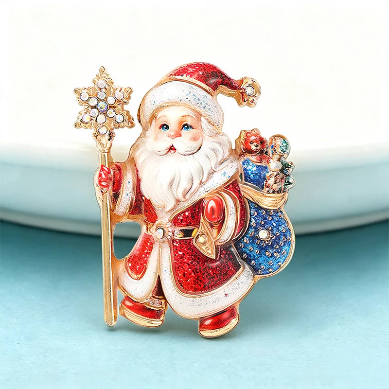Wuli&baby Lovely Santa Claus Brooches For Women Unisex Happy Taking Gifts Christmas Father Party Brooch Pins New Year Gifts