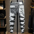 New Arrival High Quality KPOP Splicing Men's Designer Work Pants Jeans Grey Patchwork Korean Fashion Men Luxury Casual Pants