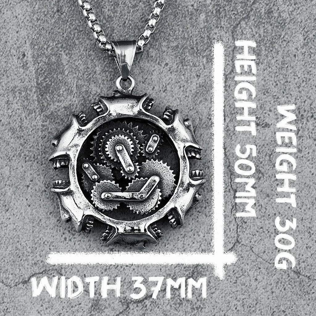 PENDRA Steampunk Gear Skull Steel Necklace