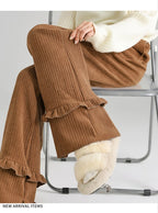 Solid corduroy micro flared pants women's winter wide leg casual high waisted narrow version straight leg sweatpants