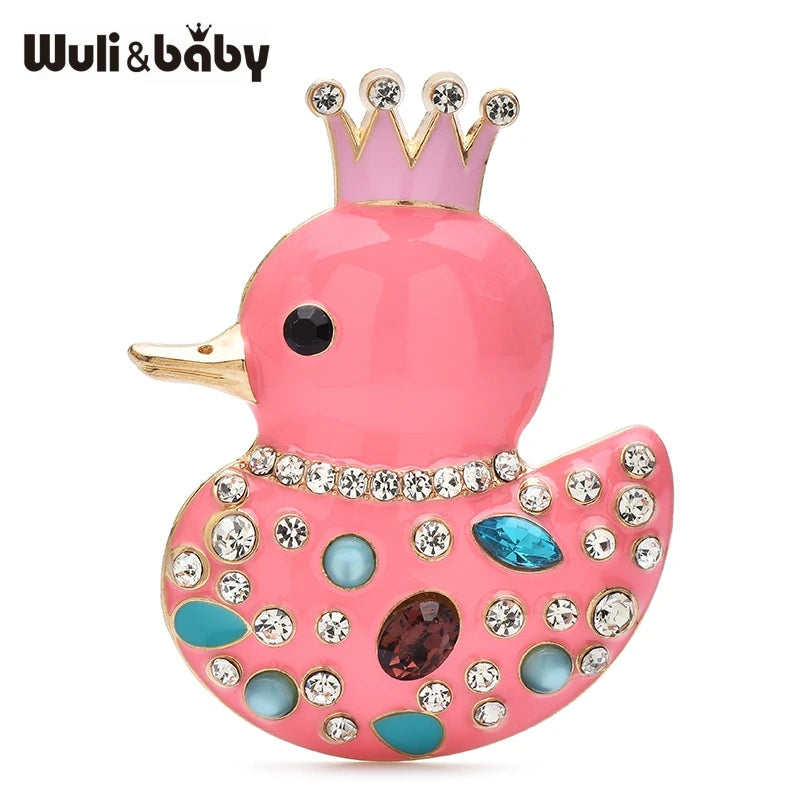 PENDRA Crown Duck Enamel Rhinestone Brooch