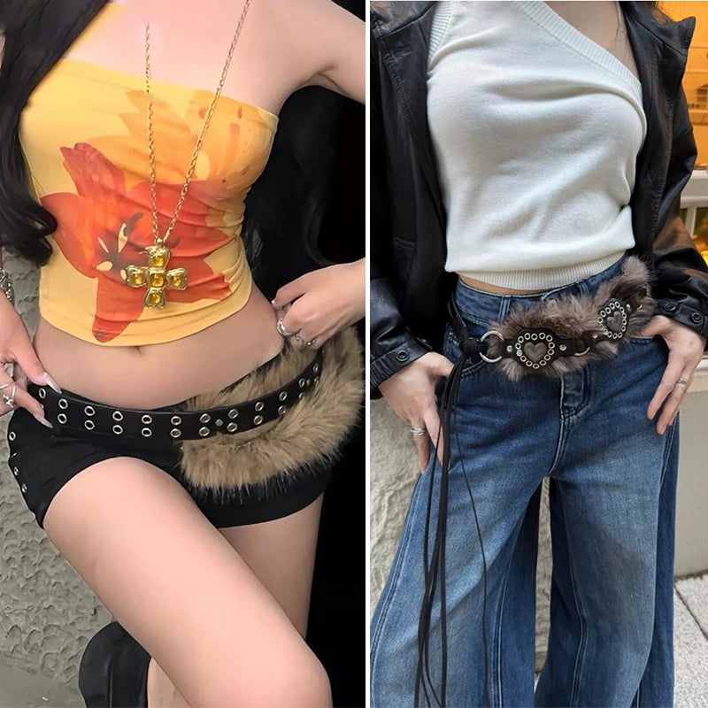 Furry Belt Y2k Belt Subculture Autumn Winter Spring Retro Luxury Plush Waist Chain Imitation Fur Waist Seal Hot Girl Sexy Belt