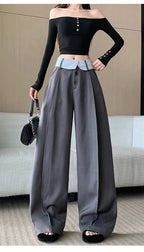 Suit wide leg pants women's autumn and winter striped patchwork high waisted casual fashion versatile straight leg pants