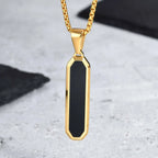 Stylish Men's Black Enamel Necklace,Stainless Steel Geometric Square Small Dogtags Necklace,Anniversary Birthday Father Gift