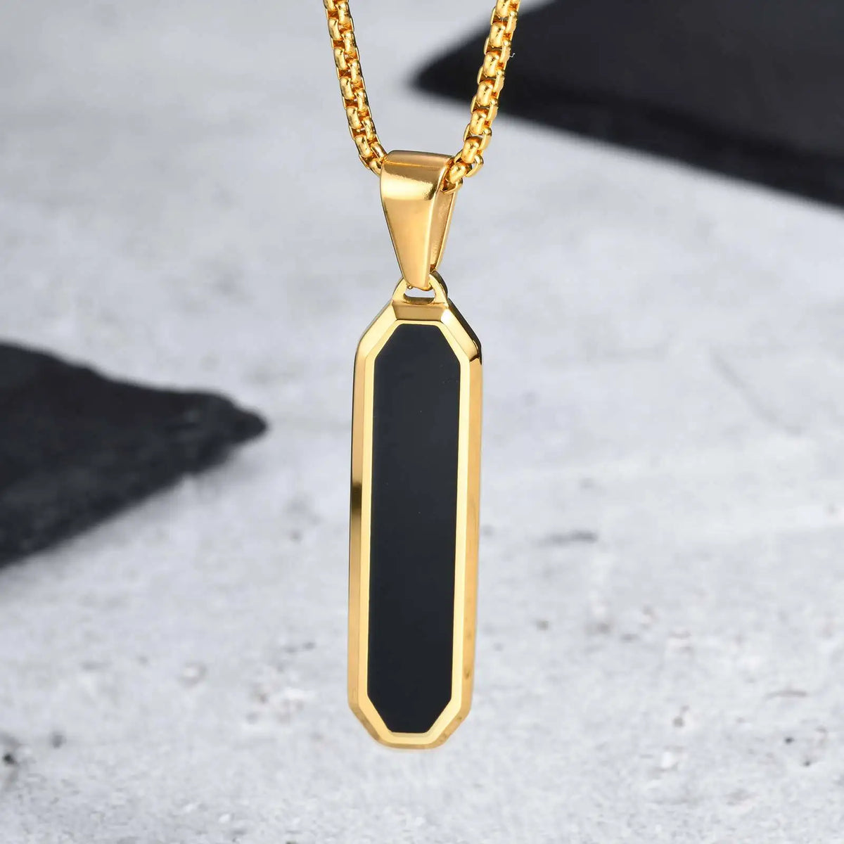 Stylish Men's Black Enamel Necklace,Stainless Steel Geometric Square Small Dogtags Necklace,Anniversary Birthday Father Gift