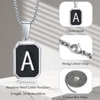 Stylish Initials Square Necklaces for Men Boys,A-Z 26 Letters Stainless Steel Pendant Collar Gifts,50/55/60/70cm