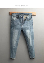 Men's Cropped Jeans Slim Fit Korean Trendy 2026 Spring Summer Blue Youth Trendy High-end Motorcycle Pants Men Man Trousers