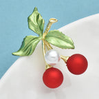PENDRA Cherrina Red Enamel Cherry Brooch
