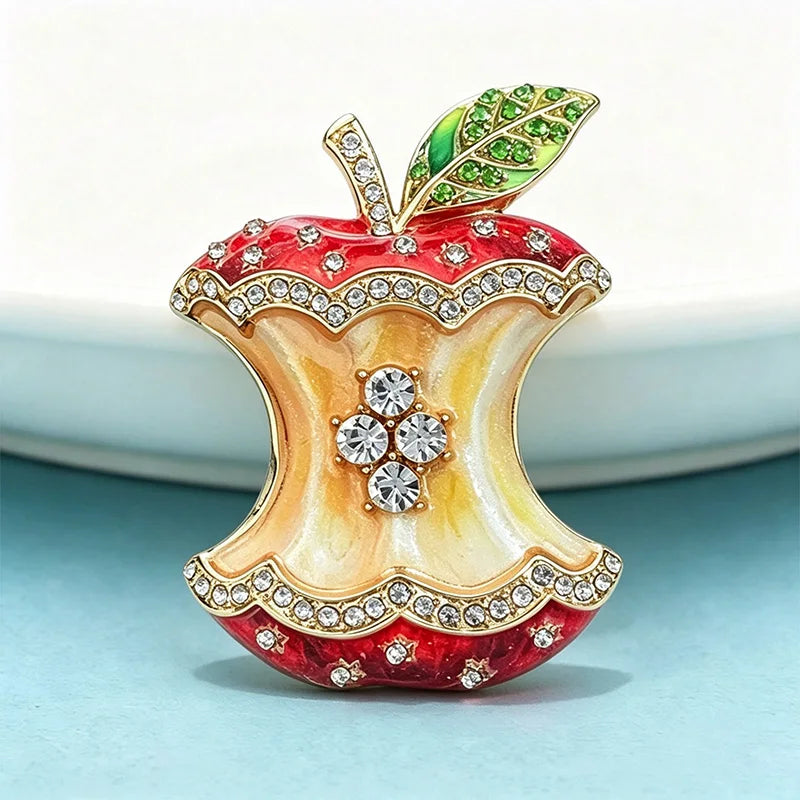 PENDRA Appletta 3-Color Rhinestone Enamel Apple Brooch