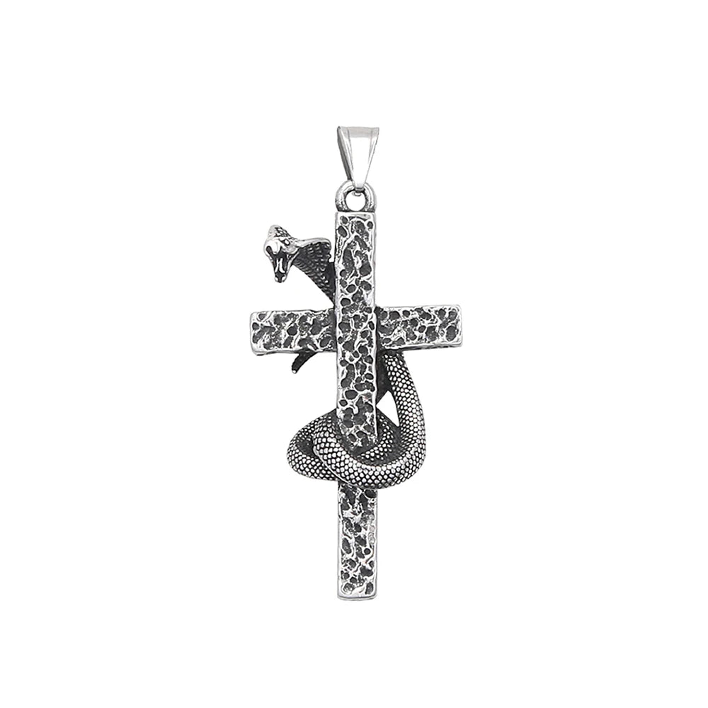 PENDRA Serpentcross Stainless Steel Snake Cross Pendant