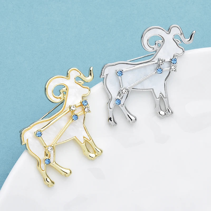 PENDRA Zodiac Star Rhinestone Goat Brooch