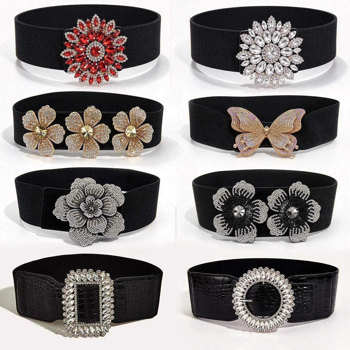 Flower Rhinestone Beaded Elastic Cummerbunds Female Dress Corsets Waistband for Women Elegant Wide Belts Decoration Plus Size