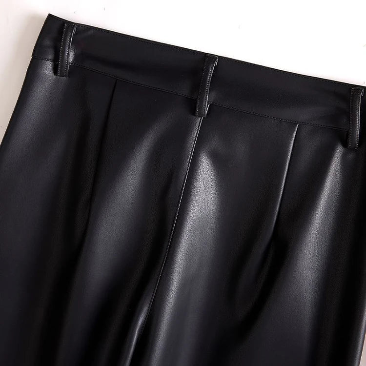PENDRA Solid High Waist Straight PU Leather Pants