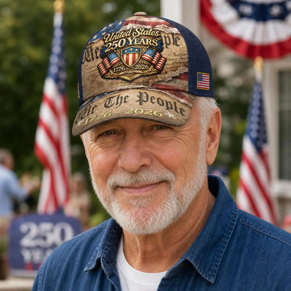 250 Year American Anniversary Baseball Cap, Vintage US Flag & Constitution Design, Independence Anniversary Adjustable Hat