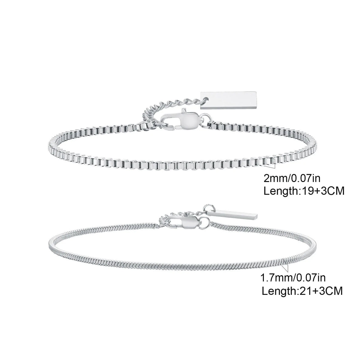 2pcs/set Simple Thin Chain Bracelets for Men,Square Box Chain Bracelet,Stainless Steel Jewelry Gift