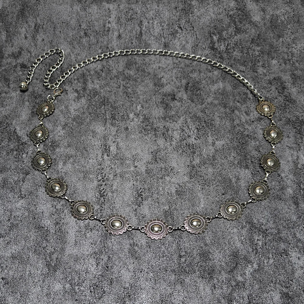 Western Punk Hip Hop Style All-match Waist Chain Sun Vintage Metal Women's Belt For Dress Vintage High Waist Chain Belt for Lady
