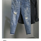 Casual Spring and Autumn Slim Denim Pencil Pants Men's Jean 2024 New Broken Hole Slim Fit Beggar Design High Street Washed Jeans