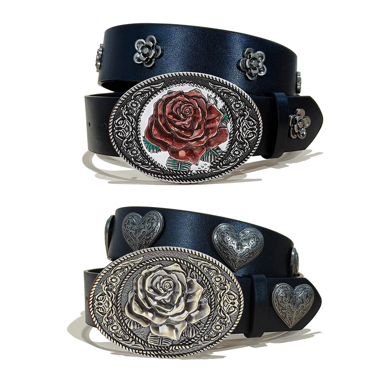 Vintage Carved Gemstone Buckle Floral Rivet Waist Belt For Ladies Daily Wear Y2k Punk Belt Sweet Cool Hot Girl Jeans Waistband