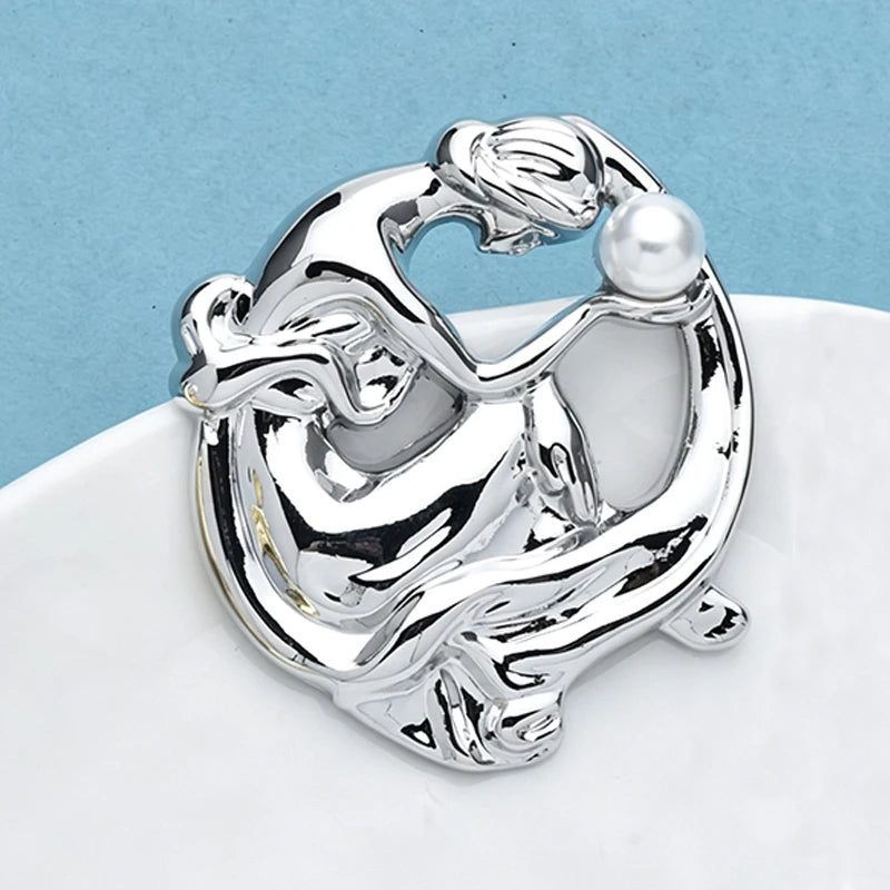 PENDRA Stainless Steel Pearl Lady Brooch