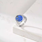 Blue Natural Stone Oval Ring for Men,Lapis Lazuli Stainless Steel Waterproof Ring,Cool Hip Hop Jewelry Gift