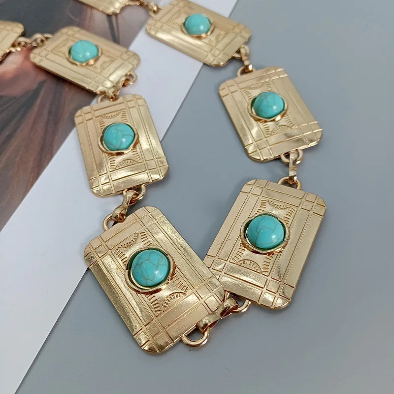 PENDRA Elaraeva Blue Gemstone Luxury Waist Chain Belt