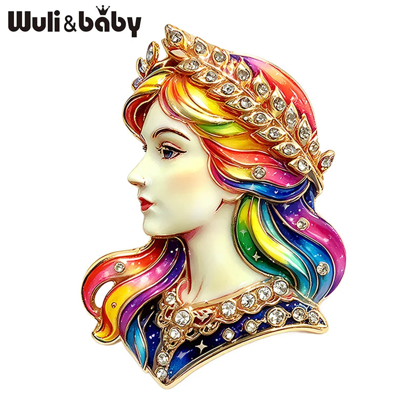 Wuli&baby Beautiful Lady Virgo Zodiac Brooches For Women Unisex 2-color Rhinestone Star Sign Party Casual Brooch Pins Gifts