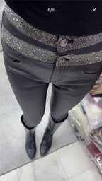 PENDRA Waist Leather Diamond Pants