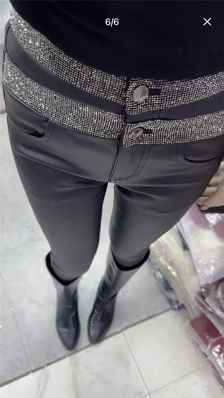 PENDRA Waist Leather Diamond Pants