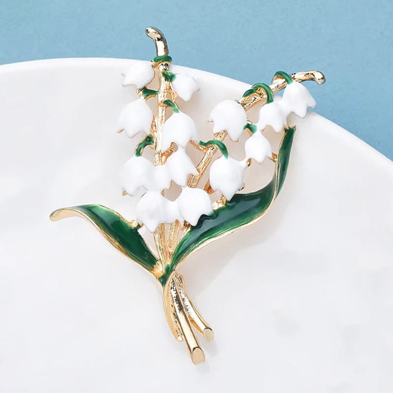 PENDRA Lilyvale Enamel Lily of the Valley Brooch