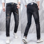 Original Brand Men's Clothing Autumn and Winter New Trend Letter Embroidered Jeans Men's Slim Fashion Korean Elastic Trousers