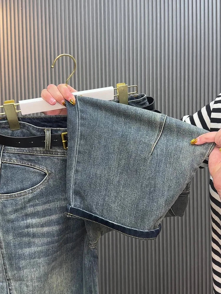 PENDRA Curved Cut High Waist Wide Leg Jeans
