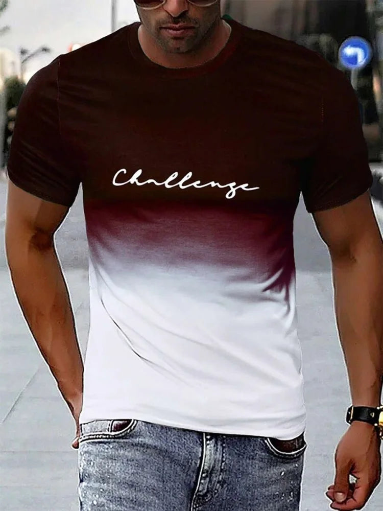 Summer Daily Casual Men's Short-sleeved Top Outdoor Sports Men's T-shirt Street Fashion T-shirt 3D Letter Print Men's Top