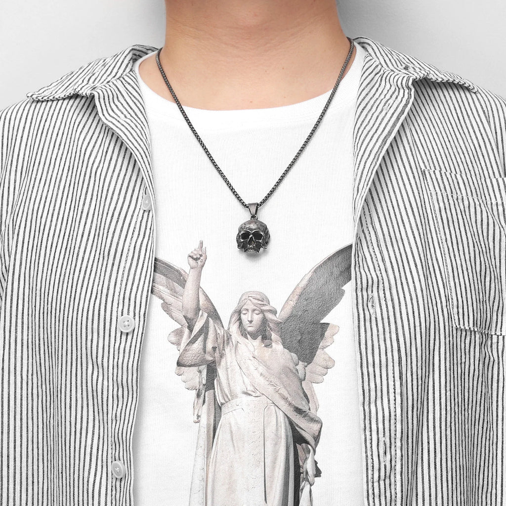 Vintage Black Skull Cranium Stainless Steel Men Women Necklaces Pendants Chain Punk Gothic Jewelry Creativity Gift Wholesale