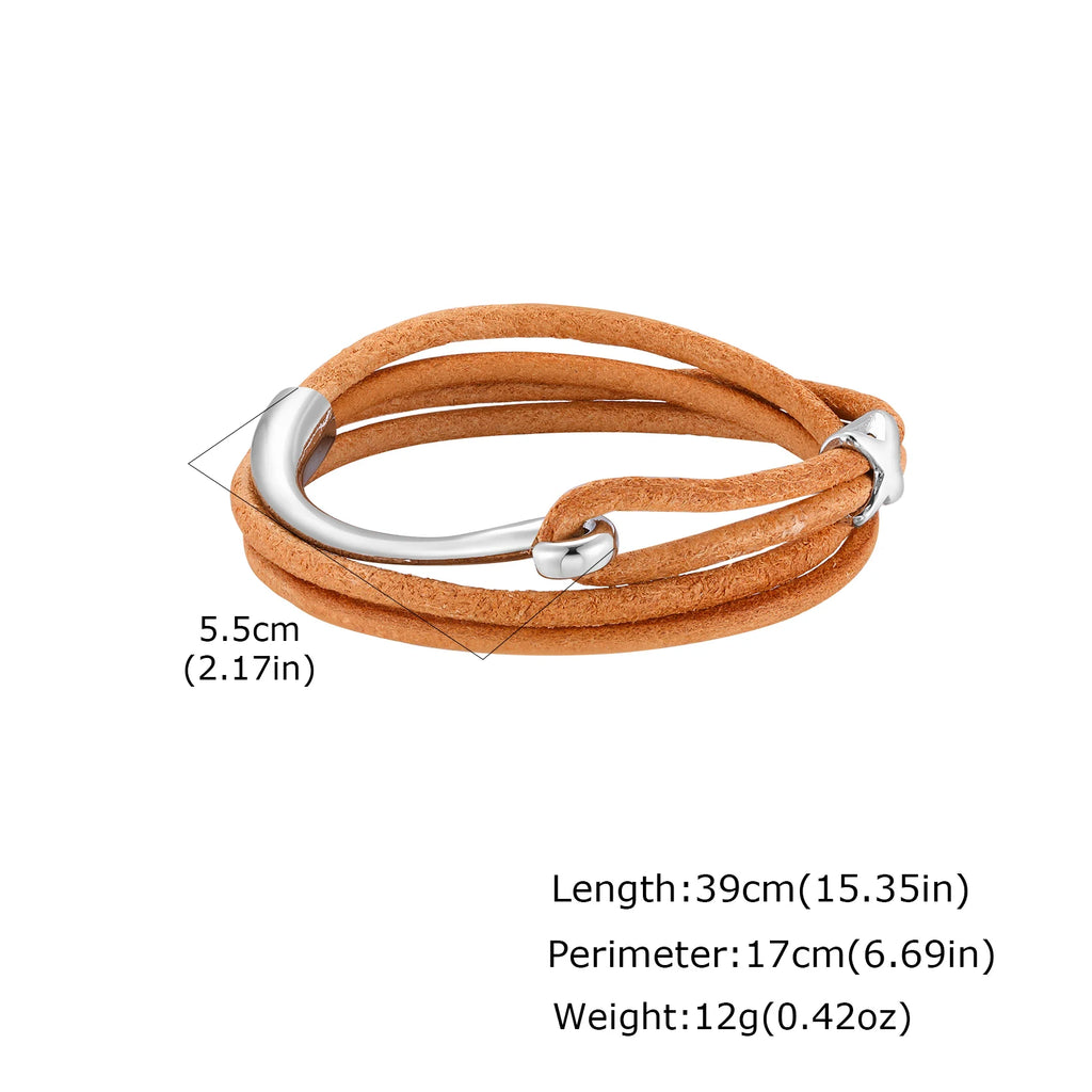 Multilayer Leather Bracelet for Men,Trendy Complicated Stacking Fish Hook Wristband,Rock Punk Jewelry Gift