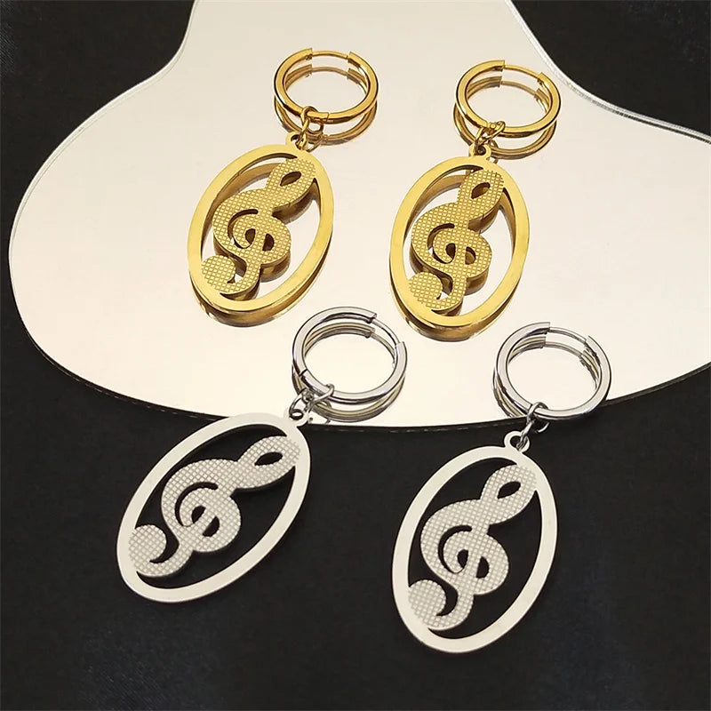 Musical Symbol Treble Clef Note Hoop Earrings for Women Men Music Lover Student Graduation Dangle Earring Jewelry E3550S06