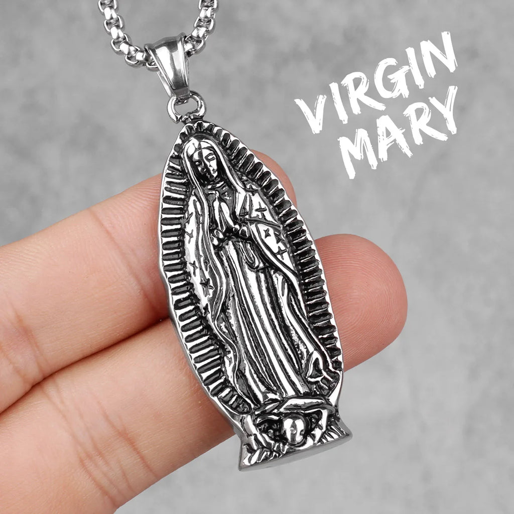 PENDRA Virgin Mary Prayer Steel Necklace