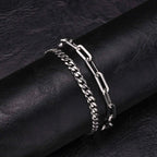 2pcs Men's Cuban Chain Bracelets,Stainless Steel Rectangular Chain Bracelet,Hiphop Causal Jewelry Gift