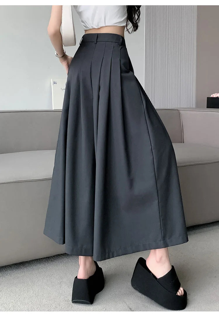 Oversize Wide Leg Pants For Women Gathered Waist Spliced Ruched Casual Solid Long Trousers Female Clothing Summer